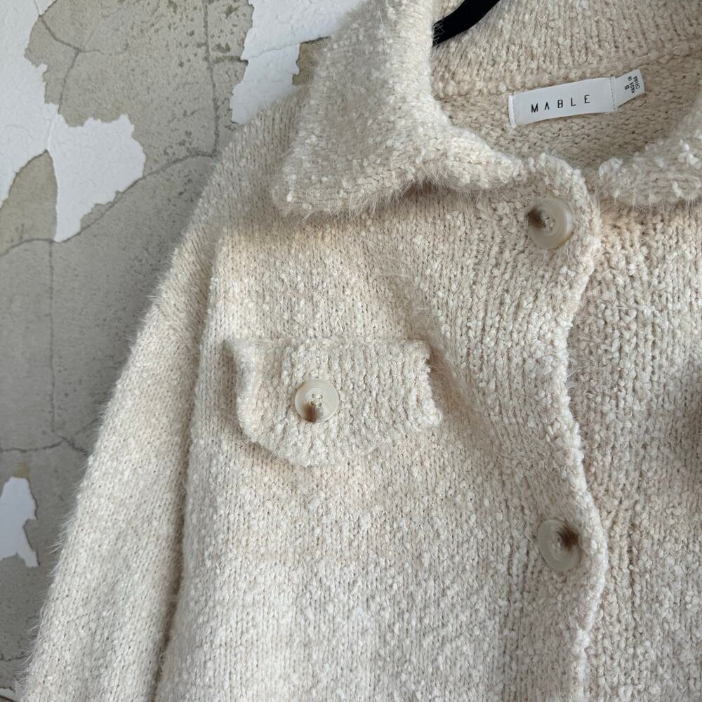 Mable Sweater Jacket Boucle Knit Cropped Fuzzy Teddy Knit Womens S Minimalist - Picture 4 of 9